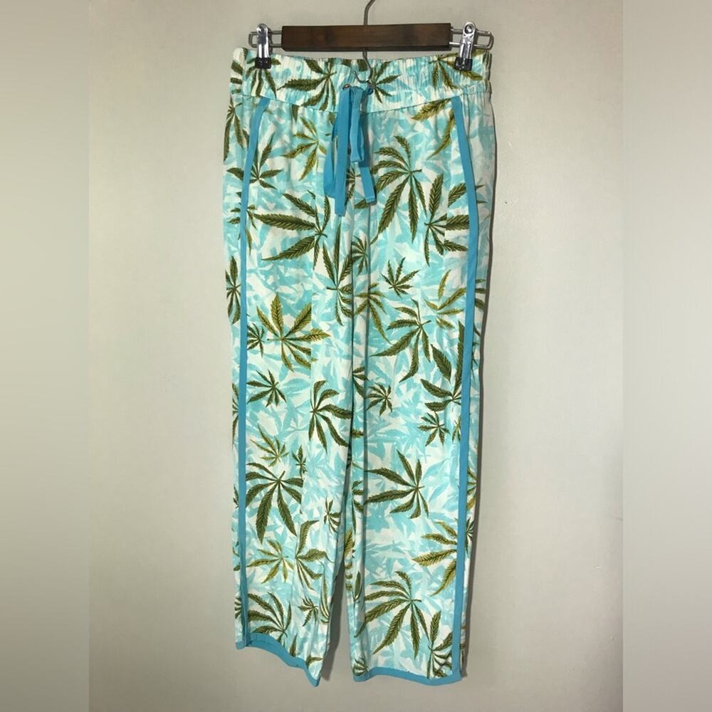 Diane Von Furstenberg XS silk floral botanical pants elastic drawstring waist